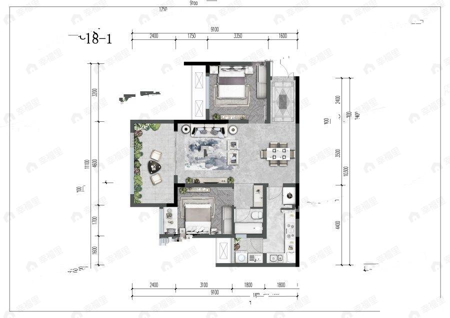 2室2厅1卫建面83平南户型图