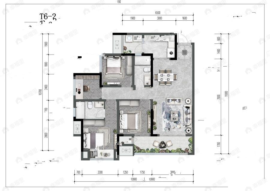 4室2厅2卫建面99平南户型图