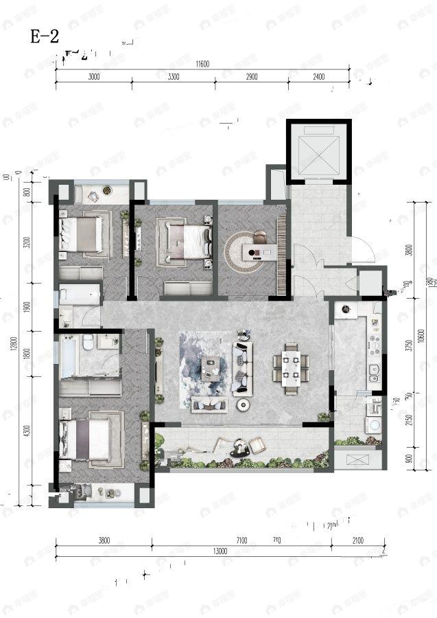 4室2厅2卫建面150平南户型图
