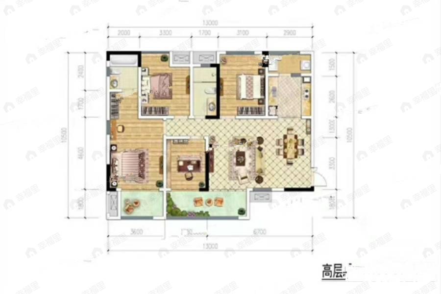 3室2厅2卫建面139平南户型图