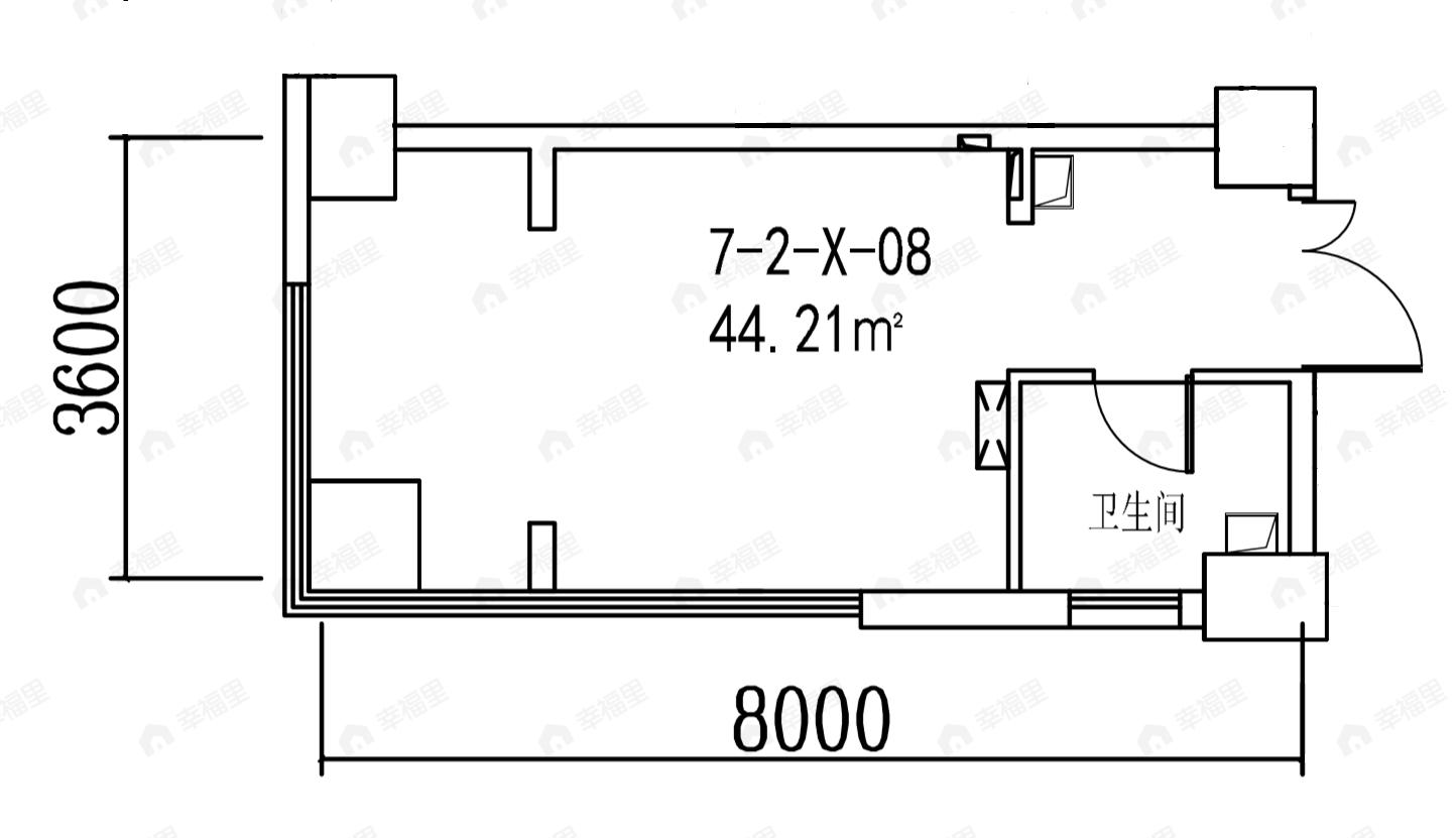 1室1厅1卫建面44平户型图