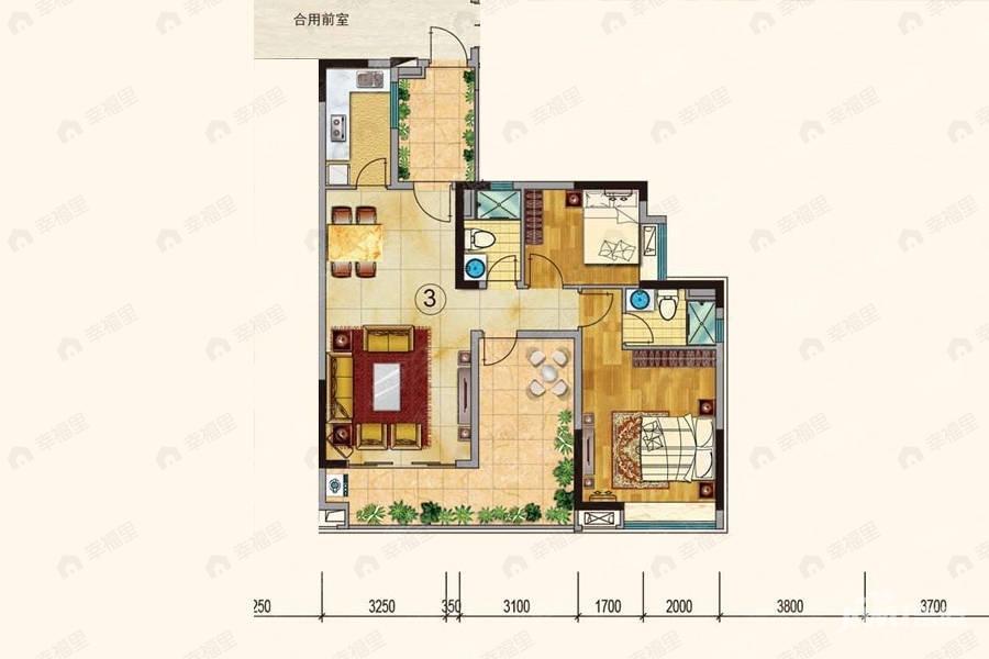 珠光御景山水城3室2厅2卫户型图