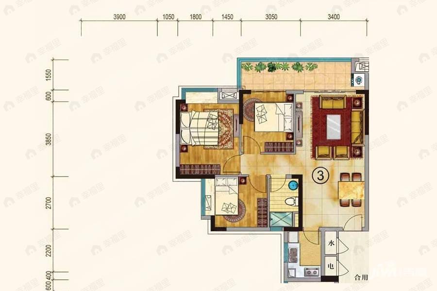 珠光御景山水城3室2厅1卫户型图