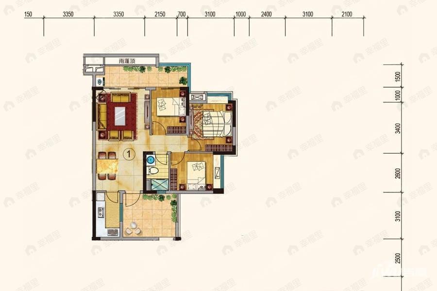 珠光御景山水城3室2厅1卫户型图