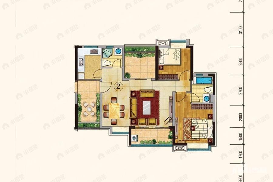 珠光御景山水城3室2厅2卫户型图