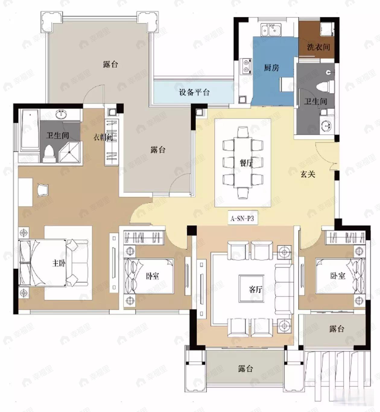 3室2厅3卫建面161平户型图