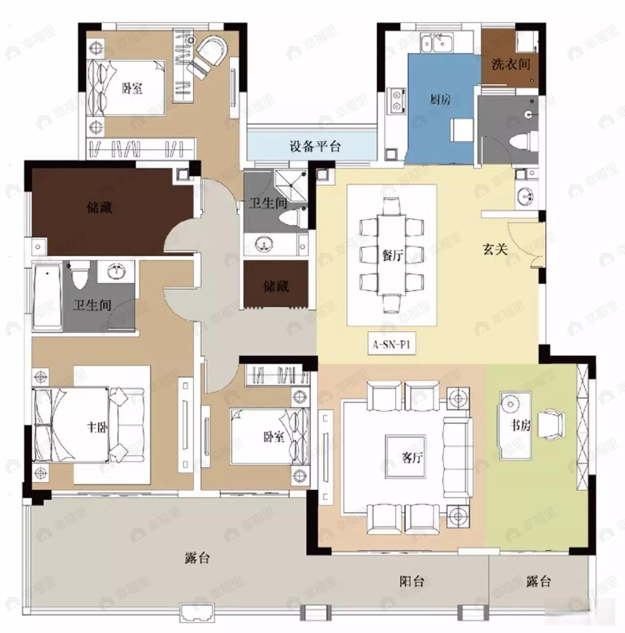 3室2厅3卫建面194平户型图