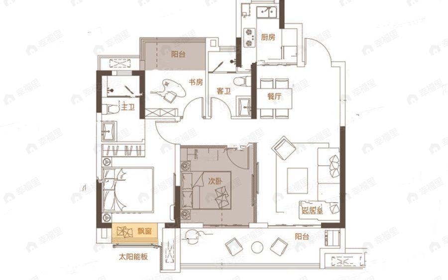 3室2厅2卫建面99平户型图