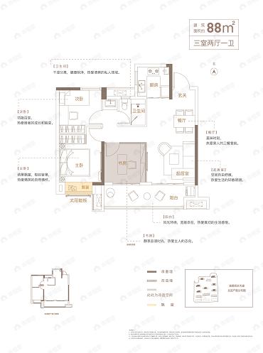 金辉优步大道3室2厅2卫户型图