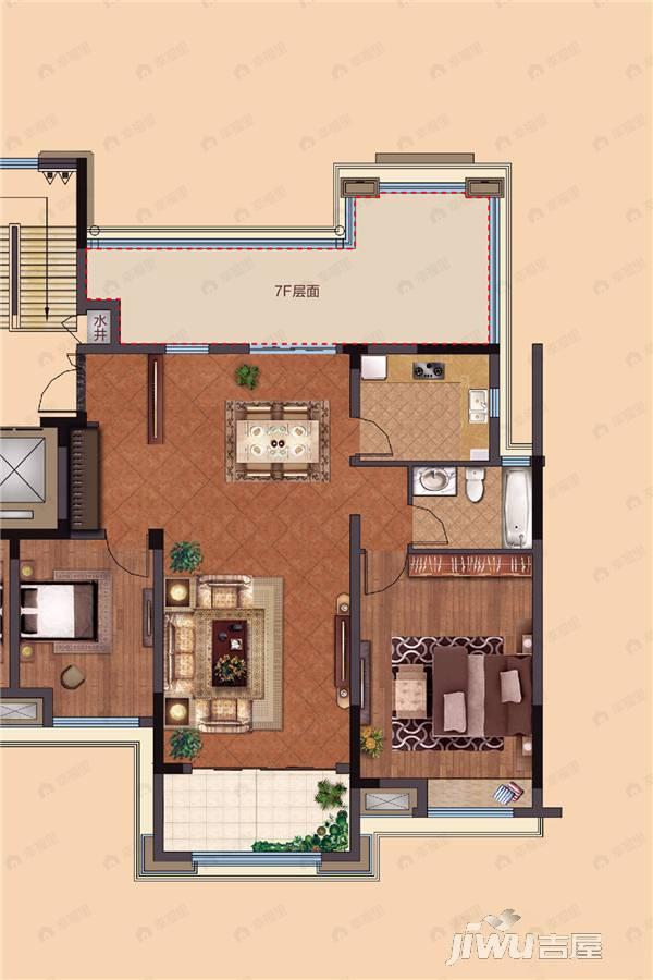 2室3厅1卫建面102平户型图