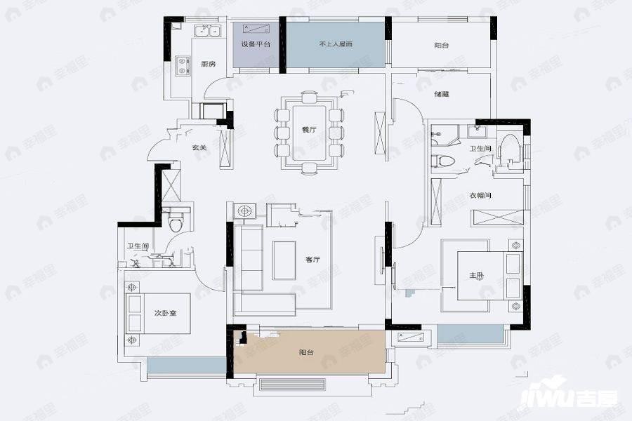 3室2厅2卫建面138平户型图