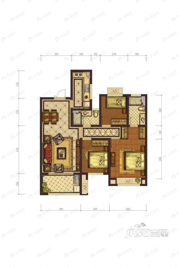 3室2厅2卫建面105平户型图
