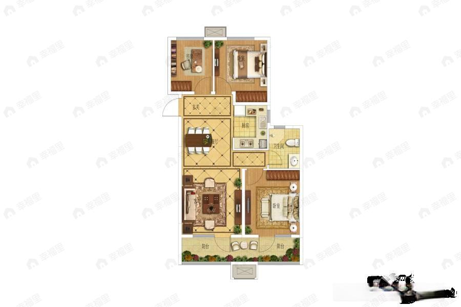 龙湖春江郦城3室2厅1卫户型图