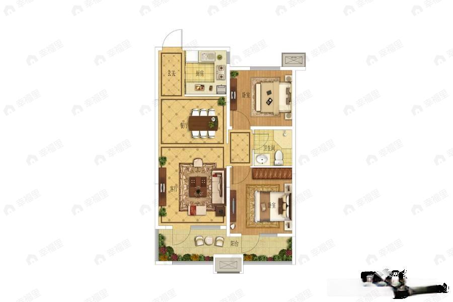 龙湖春江郦城2室2厅1卫户型图