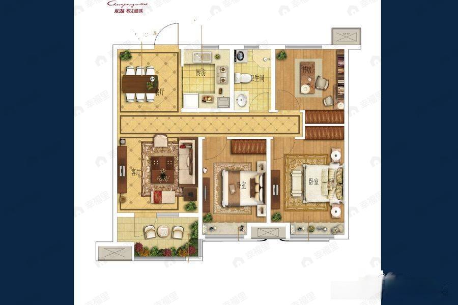 龙湖春江郦城3室2厅1卫户型图