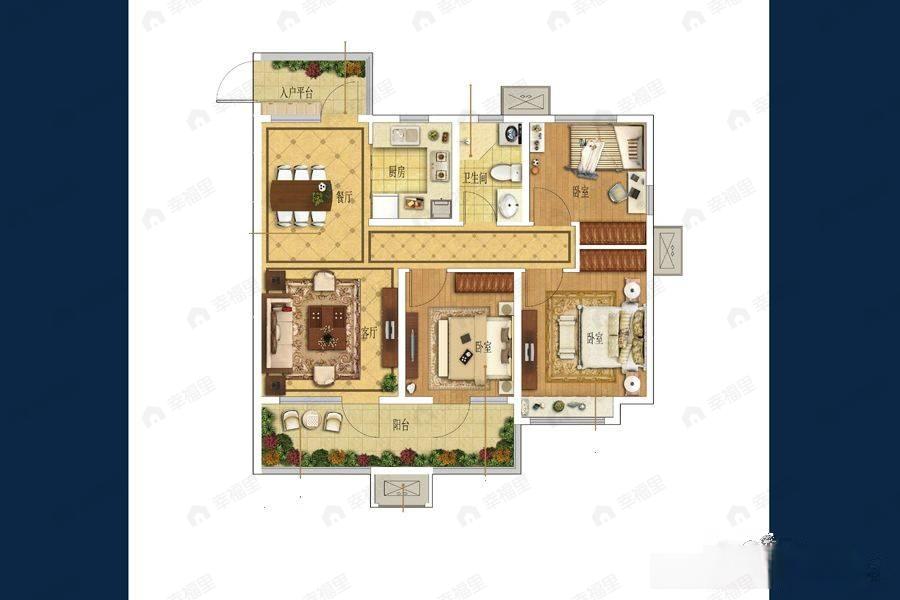 龙湖春江郦城3室2厅1卫户型图