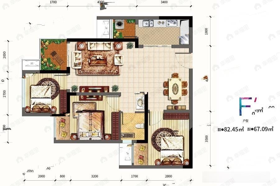 金科天元道3室2厅1卫户型图