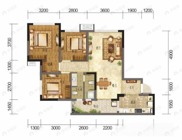 蓝光金双楠3室2厅户型图
