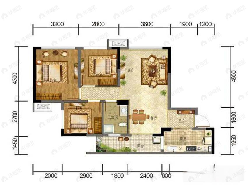 蓝光金双楠3室2厅1卫户型图