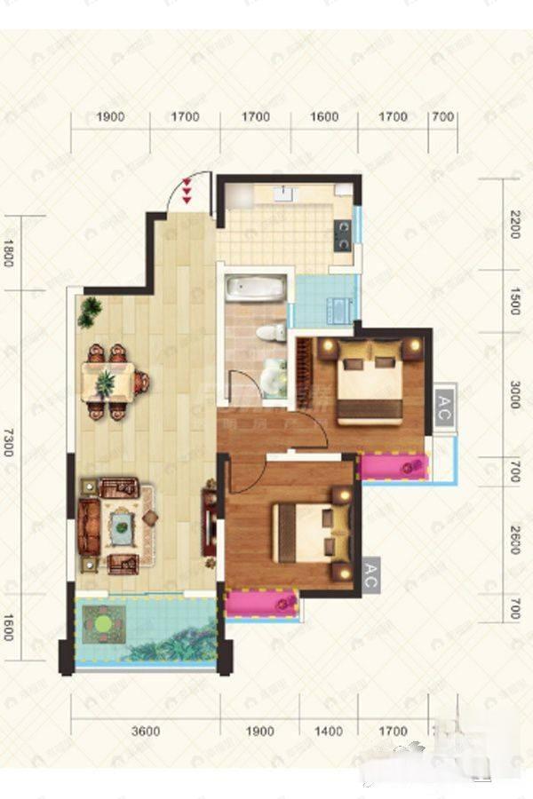 龙都国际2室2厅1卫户型图