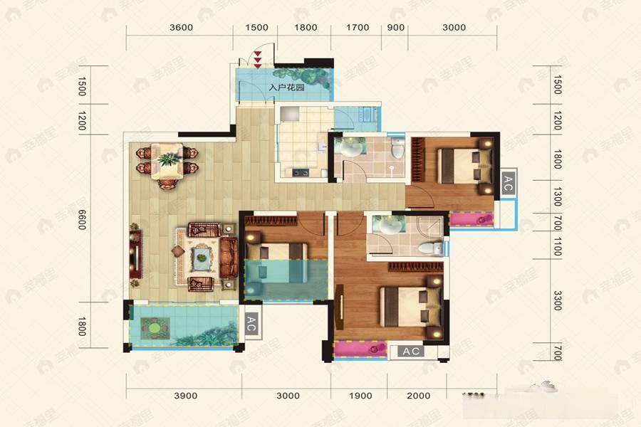龙都国际3室2厅2卫户型图