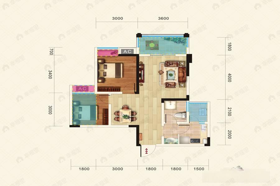 龙都国际2室2厅1卫户型图