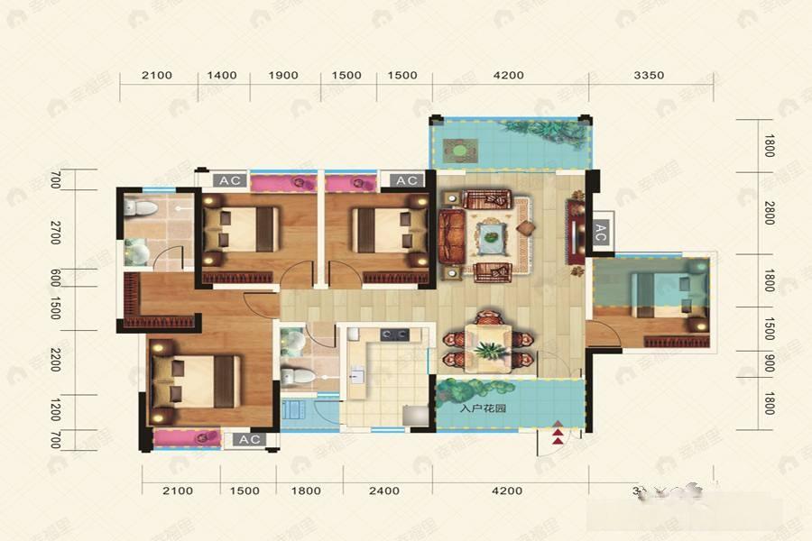 龙都国际4室2厅2卫户型图