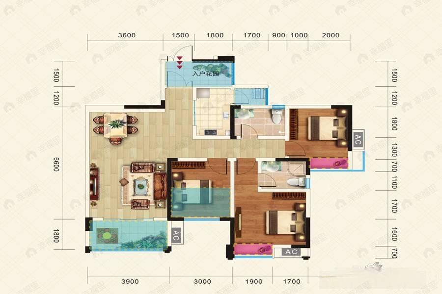 龙都国际3室2厅2卫户型图