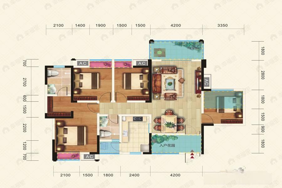 龙都国际4室2厅2卫户型图