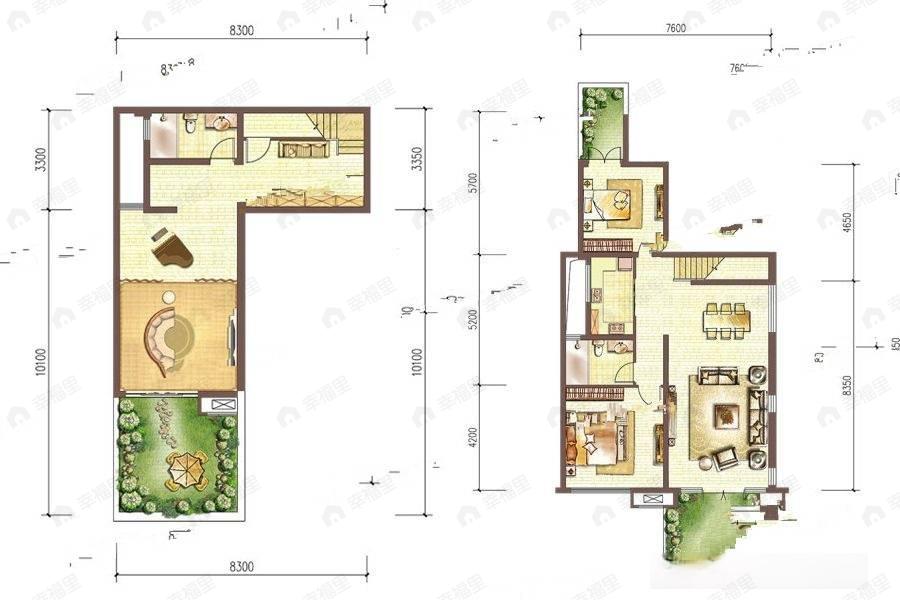 龙湖小院青城2室2厅2卫户型图