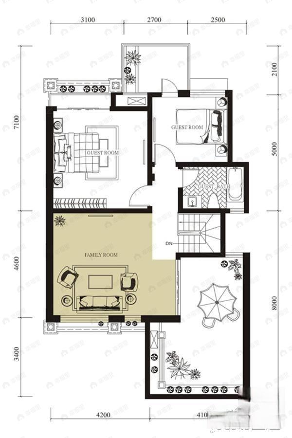 2室2厅1卫建面98平户型图