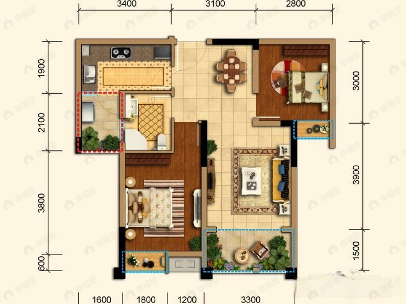 蜀镇观澜湖2室2厅1卫户型图