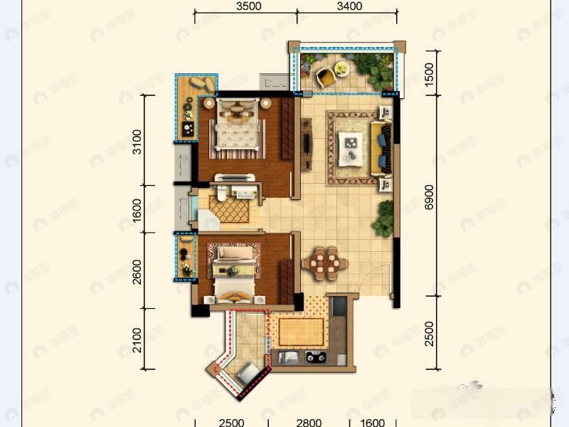 蜀镇观澜湖2室2厅1卫户型图
