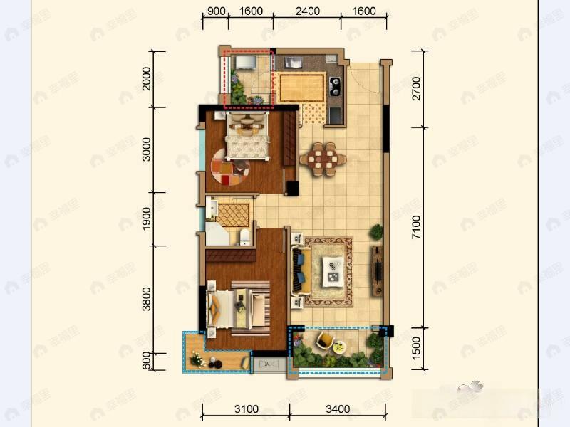 蜀镇观澜湖2室2厅1卫户型图