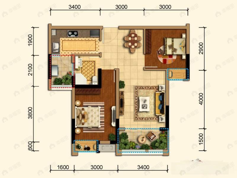 蜀镇观澜湖2室2厅1卫户型图
