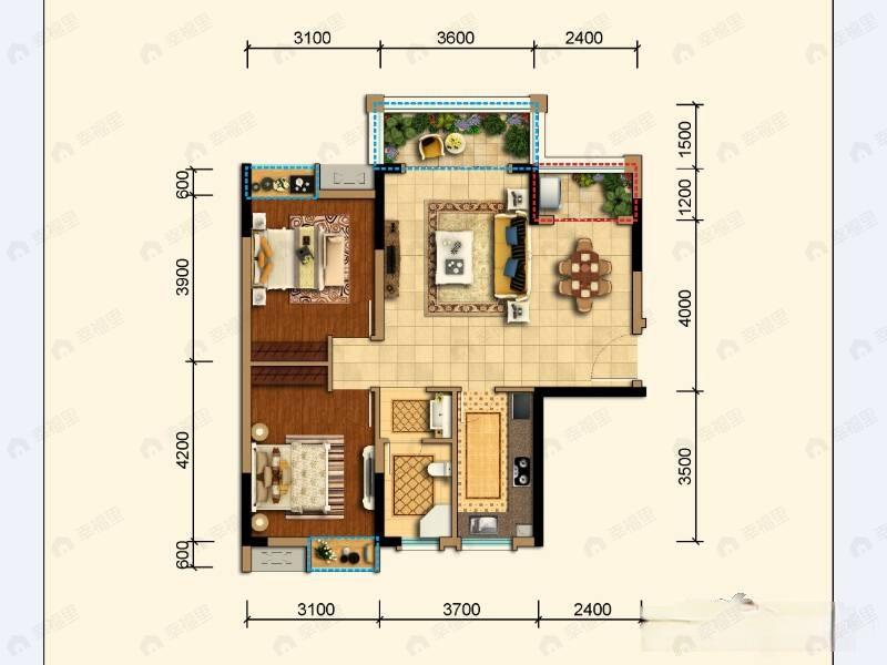 蜀镇观澜湖2室2厅1卫户型图