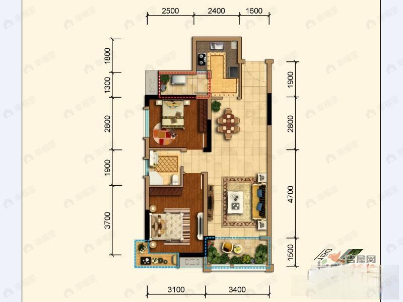 蜀镇观澜湖2室2厅1卫户型图