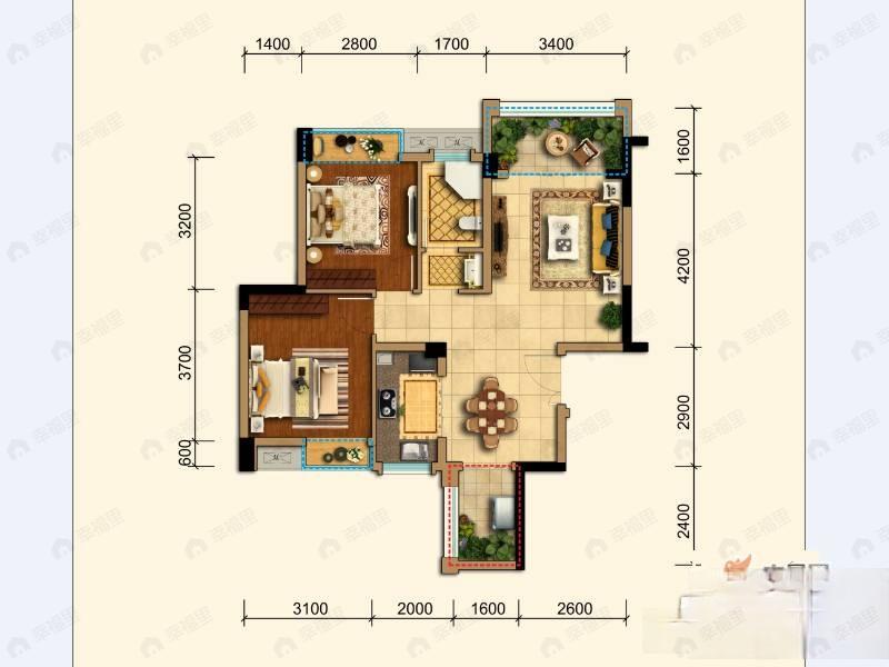 蜀镇观澜湖2室2厅1卫户型图