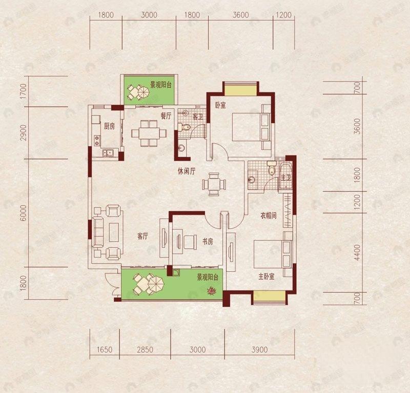 成都国奥村3室3厅2卫户型图