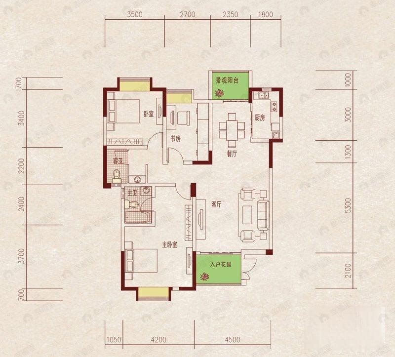 成都国奥村3室2厅2卫户型图