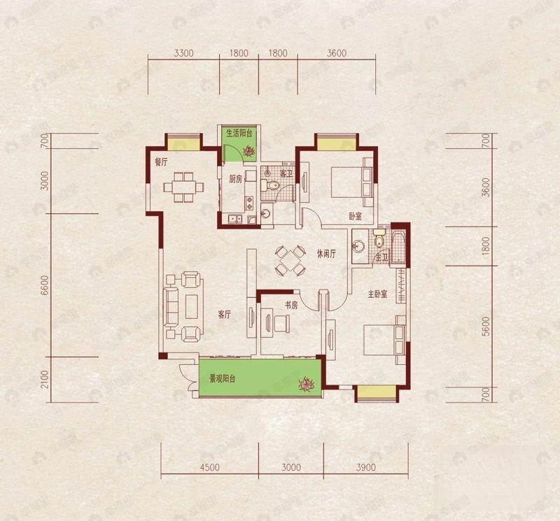 成都国奥村3室3厅2卫户型图