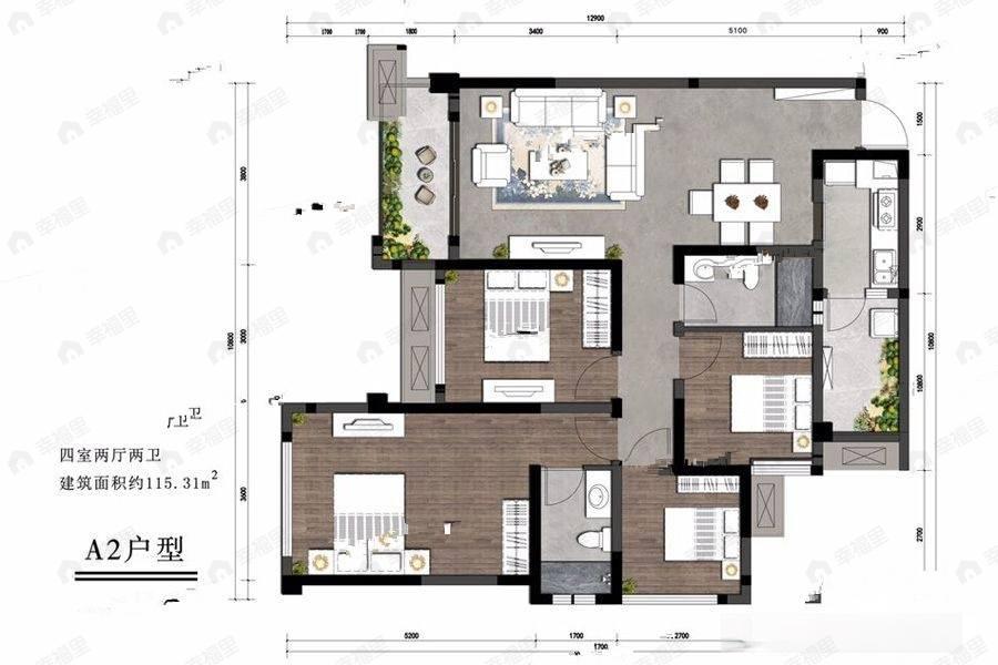 朗基御香4室2厅2卫户型图