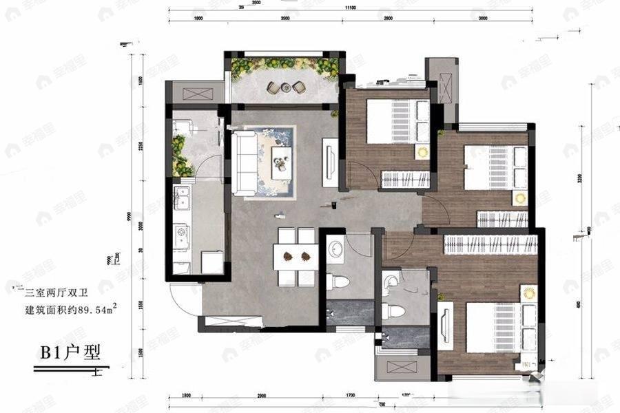 朗基御香3室2厅2卫户型图