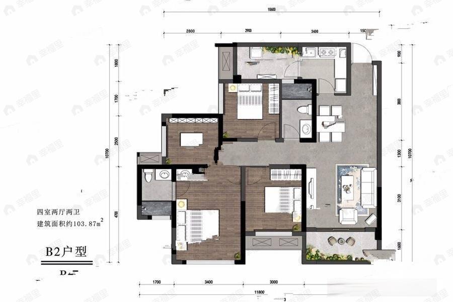 朗基御香4室2厅2卫户型图