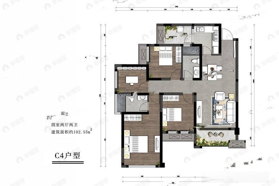 朗基御香4室2厅2卫户型图