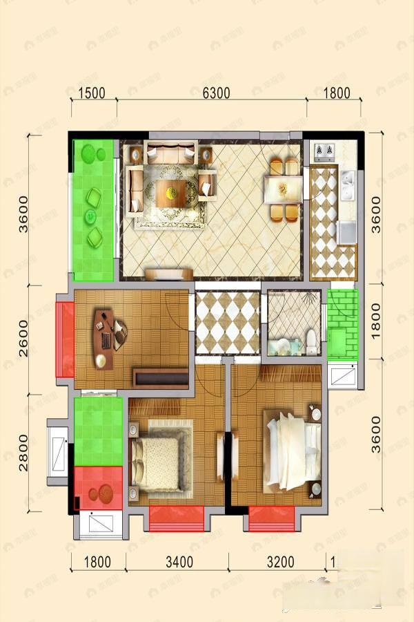 凯世捷财富广场3室2厅1卫户型图
