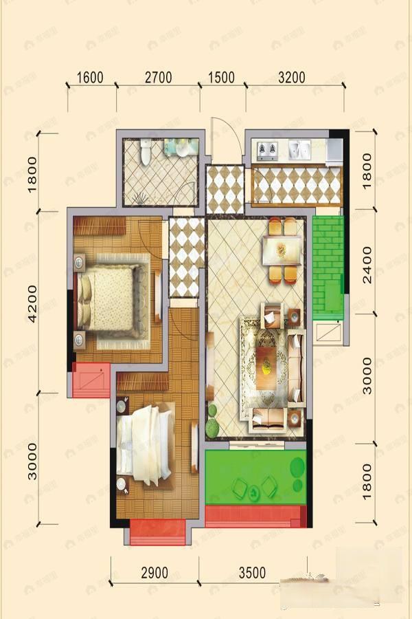 凯世捷财富广场2室2厅1卫户型图