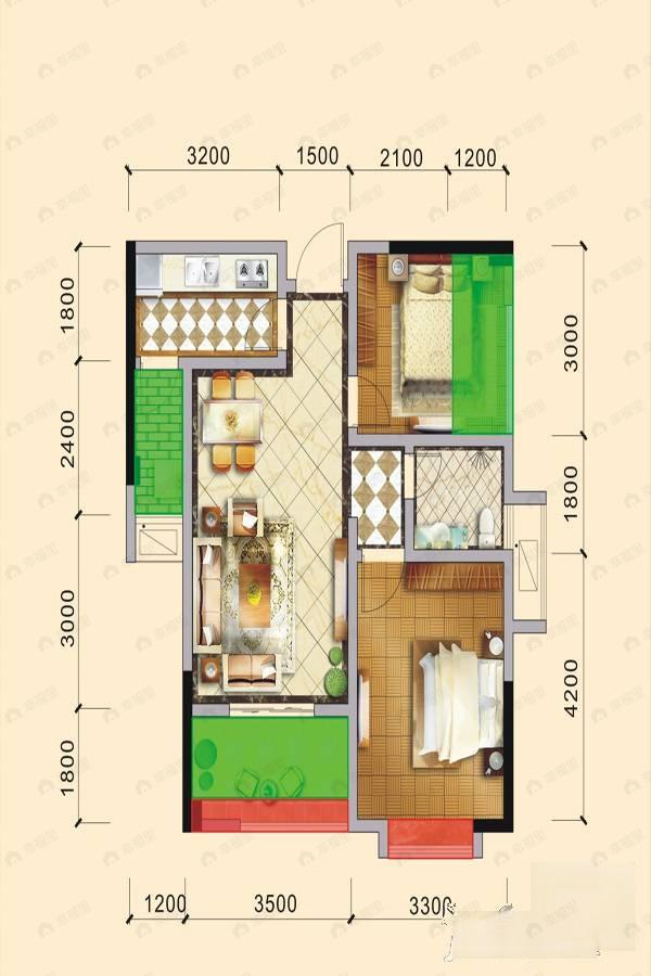 凯世捷财富广场2室2厅1卫户型图