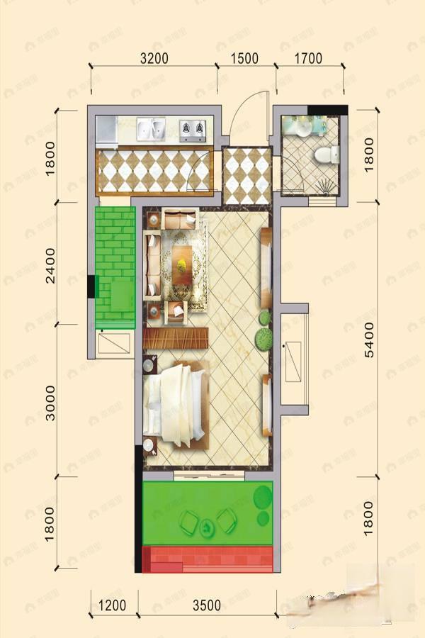 凯世捷财富广场1室1厅1卫户型图