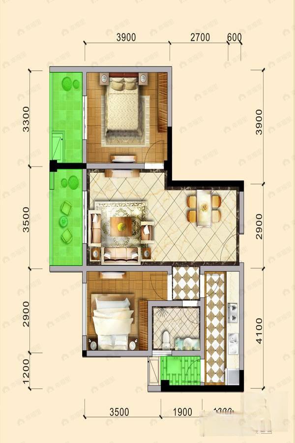 凯世捷财富广场2室2厅1卫户型图